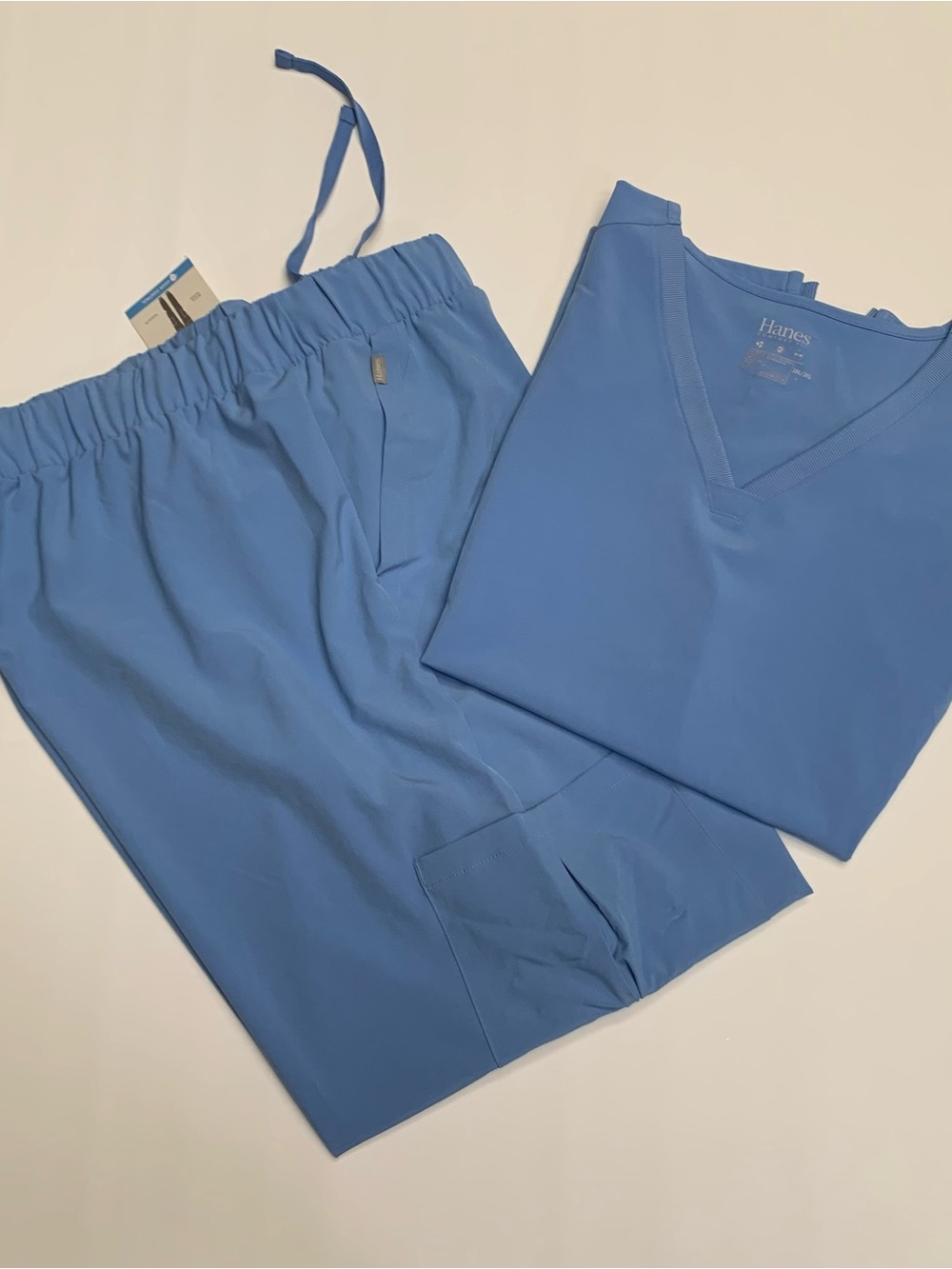 Hanes Men’s Light Blue Jogger Scrub Set - V-Neck Top & Drawstring Pants